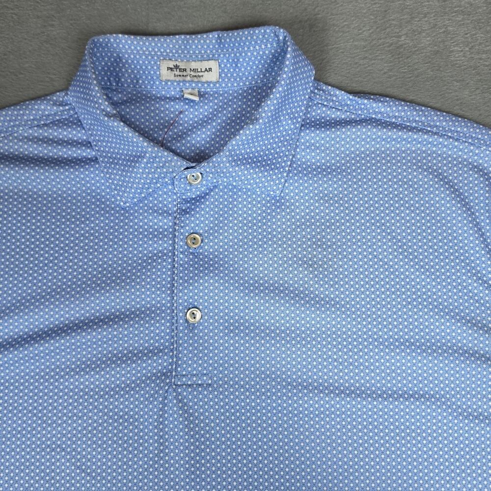 Peter Millar Summer Comfort Golf Polo Shirt XL Blue Geometric Performance Polo